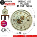 24'' Inch Real Moving Gear Wall Clock Ireland Line (Brass Light, 24 inches (59 cm)) by CozyNest Decor