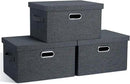 Medium 15" 21 Quart Collapsible Stackable Storage Bins with Lids, 3 Packs Dark Grey Foldable Fabric Closet Boxes Heavy-duty Linen Cube Baskets Container for Bedroom Office (15 x 11 x 8) by CozyNest Decor