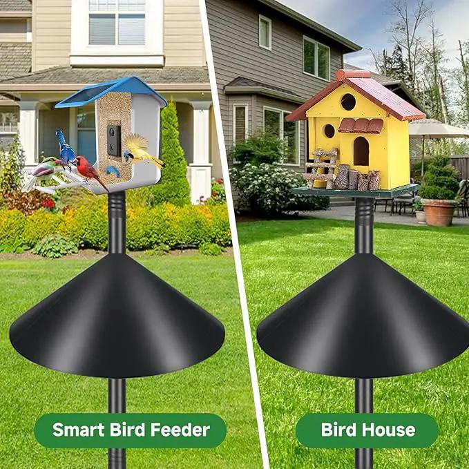 Smart Bird Feeder Pole Stand 79In,Adjustable Height Metal Bird House Pole for Outdoor Garden with Multiple Mounting Options (Black, Round Squirrel Baffle - High 79in), photo 7 of 7