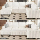Belffin Corduroy Sleeper Sofa Bed with Storage Chaise Modular Sectional Sofa Couch with Pull Out Bed L Shaped Sectional Couches for Living Room White Couch by CozyNest Decor