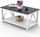 40" Farmhouse Coffee Table | Vintage Rustic Wooden Coffee Table with Lower Shelf for Living Room, Dorm, Office, Bedroom Center Table - Black by CozyNest Decor