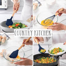 Country Kitchen Non Stick Silicone Utensil Set with Rounded Wood Handles for Cooking and Baking, 14 Piece Set, Navy by CozyNest Decor
