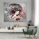 Japanese Geisha Tapestry Asian Red Cherry Blossom Red Sun Traditional Kimono Folk Tapestries Home Decor for Living Room Bedroom Apartment Farmhouse Dorm 60"x50" by CozyNest Decor