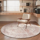 AMOAMI 6FT Round Vintage Soft Pink Rug - Non Slip Circle Machine Washable Rug for Living Room, Bedroom, Office Under Table by CozyNest Decor