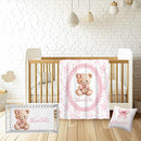Custom Name Baby Girl Crib Bedding Set – Personalized 3-Piece Bear with Pink Bow Nursery Set with Soft Blanket, Fitted Crib Sheet & Pillowcase – Infant Toddler Bedding Gift for Newborn by TinyTreasures Baby Boutique