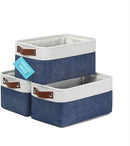 OrganiHaus Small Fabric Storage Baskets for Shelves 3 Pack, 12x8in Closet Storage Bins for Shelves, Cloth Baskets for Organizing, Linen Closet Organizers, Fabric Basket, Navy Blue/White by TinyTreasures Baby Boutique