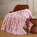 JELLYMONI Faux Fur Throw Blanket, Pink Cozy Plush Bubble Bed Blanket, Thick and Warm, Queen (90" x 90") by CozyNest Decor