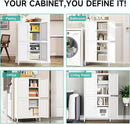 White Storage Cabinet with 4 Doors and 2 Adjustable Shelves,Narrow Food Pantry Cabinet with Leg,24 inch Wide Bathroom Cabinets,Small Metal Storage Cabinets for Home Kitchen,Dining/Living/Laundry/Room by CozyNest Decor