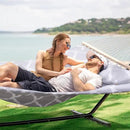 SUNCREAT Double Hammock, Extra Large Quilted Fabric Swing with Hardwood Spreader Bars & Detachable Pillow, Heavy Duty, Perfect for Indoor/Outdoor Patio, Deck, Yard, Gray Cloud by GreenHaven Gardens