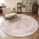 AMOAMI 6FT Round Vintage Soft Pink Rug - Non Slip Circle Machine Washable Rug for Living Room, Bedroom, Office Under Table by CozyNest Decor