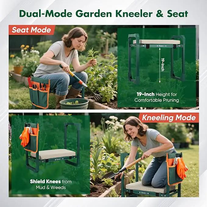 Garden Kneeler and Seat Foldable Kneeling Chair with Extendable Legs & Thickened Pad,Heavy Duty Foldable Gardener Stool with Tool/Storage Bags for Grandparents Gardeners, photo 4 of 9
