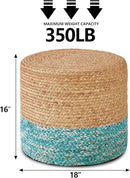 Wimarsbon 18'' Ottoman Pouf, Natural Braided Poof, Rustic Handweave Lounge Pouffe, Boho Footrest Stool for Bedroom, Accent Table for Living Room (Natural Water Hyacinth + Lake Blue Corn Husk) by CozyNest Decor