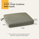 Outdoor Square Corner Seat Cushion, 19"x19"x3", Set of 4, Non Slip Seat Cushion Pads with Removable Cover for Patio Furniture, Garden Yard Lawn, Dark Black Tan Stripe by GreenHaven Gardens