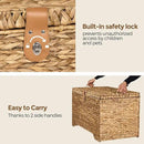 Handwoven Storage Basket with Lid, 165L Wicker Storage Bin, Natural Water Hyacinth, Leather Buckle & Metal Frame, Metal Ring Handles for Easy Transport, Storage Chest & Trunk for Bedroom, Living Room by CozyNest Decor