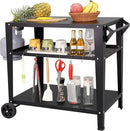 Black Outdoor Grill Cart with Wheels, Heavy-Duty 3-Tier BBQ Prep Table for Pizza Oven, Griddle, Patio – Rustproof Commercial Kitchen Cart with Tool Hooks by CozyNest Decor