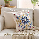 Embroidered Throw Pillow Cover 18x18 Classic Boho Floral Pattern Pillows Cover Outdoor Decorative Pillowcase,Durable Cozy Textured Cushion Case for Sofa Couch Bed Living Room,Blue by CozyNest Decor