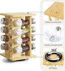 WelFurGeer Bamboo Spice Rack Organizer for Countertop, Revolving Spice Shelf with 16 Glass Jars, Lids & Labels, Desktop Rotating Seasoning Organizer for Kitchens, Space-Saving Design by CozyNest Decor