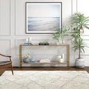 Henn&Hart 64" Wide Rectangular Console Table with Glass Shelf in Brushed Brass, Entryway Table, Accent Table for Living Room, Hallway by CozyNest Decor