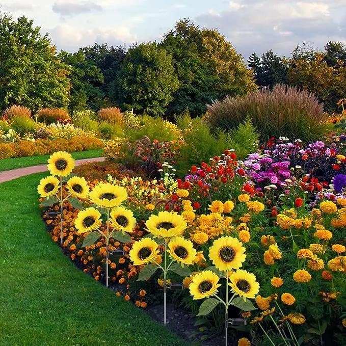 Solar Sunflower Lights, 800mA Solar Garden Light with Real Looking Flowers Outdoor Waterproof Solar Stake Lights for Back Yard, Flower Bed, Pathway, Patio, Porch, Fall Decoration (4 Pack), photo 7 of 8