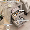 18" Farmhouse Night Stands Set of 2 with Charging Station, 2 & 3 Drawers End Table Dresser for Bedroom, Oak Wooden Nightstand, Bed Side Table with Open Shelf, Bedside Cabinet for Living Room by CozyNest Decor