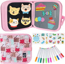 Erasable Doodle Set for Kids - Magic Drawing Book With 12 Watercolor Pens, 14 Page Reusable Book, Road Trip Car Game Writing Painting Set for Boys and Girls (Cat Pink) by TinyTreasures Baby Boutique