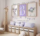 Personalized Safari Animals for Baby Girls Nursery, Set of 3 Unframed Poster Prints, Personalized Name Pink Lilac Floral, Girls Bedroom Decor, Elephant Giraffe (17x22) by TinyTreasures Baby Boutique
