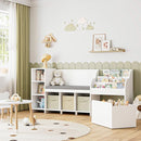 HOSTACK 67" Kids Reading Nook with Bench, Kids Bookshelf and Bookcase with Seat Cushion and 6 Storage Cubbies, Toy Storage Box on Wheels, Toy Chest for Playroom, Bedroom, School, White by TinyTreasures Baby Boutique