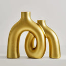 Hug Donut Decorative Vase Set - Golden Modern Classic Transitional Style Vases Home Decor, Matte Ceramic Decorations for Living Room Shelf, Bookshelf Mantle Entryway Table or Console Décor (Gold) by CozyNest Decor