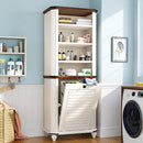 DWVO Tilt Out Laundry Hamper, Farmhouse 4-Tier Storage Cabinet with Removable Laundry Basket, Laundry Hamper Organizer with 2 Adjustable Shelves for Laundry Room, Bathroom, White by CozyNest Decor