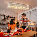 Siljoy Modern Crystal Chandelier 8-Lights Rectangular Flush Mount Pendant Ceiling Light Fixture Rectangle K9 Crystal Raindrop Chandelier for Dining Living Room Kitchen Island L40'' x W10'' x H10' by CozyNest Decor