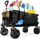 Collapsible Wagon Cart Heavy Duty Foldable, Folding Beach Wagon with Big Wheels for Sand, Utility Grocery Cart with Side Pocket and Brakes for Camping Sports Outdoor Activities, Black by GreenHaven Gardens