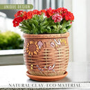 Ceramic Pot with Drainage Hole and Saucer, Plant Pots, Modern Decorative Planters for House Plants Indoor Flowers Plants, Cute Flower Pot - Gifts (Wicker (1.6 L)) by CozyNest Decor