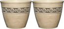 Classic Home and Garden Indoor/Outdoor Round Corinthian Resin Flower Pot Planter, Concrete Grey, 10" (Pack of 2) by GreenHaven Gardens