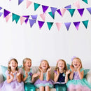 Mermaid Party Decorations Purple Pink and Teal Aqua Metallic Fabric Triangle Pennant Banner Flag Bunting Garland for Mermaid Under the Sea Birthday Wedding Baby Shower Engagement Party Supplies by GreenHaven Gardens