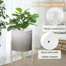 ARNIS Plants Pots with Stand,Set of 2 Flower Pots, Unique Mid Century Decorative Metal Flower Pots with Drainage,10.5&12.25 Inch, Grey and White by CozyNest Decor