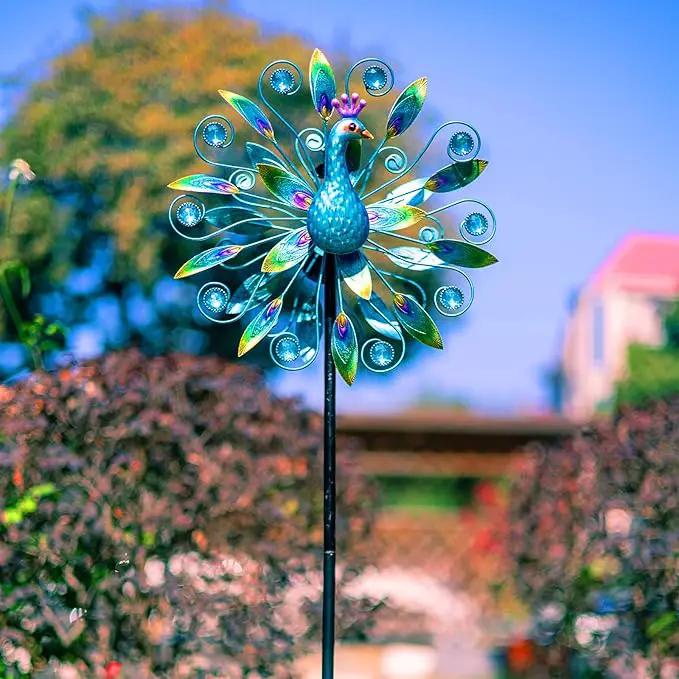 Outdoor Wind Spinner 58" Metal Peacock Wind Spinner Double Peacock Wind Sculpture for Garden Yard Patio Decoration, photo 2 of 7
