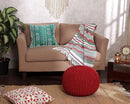 REDEARTH Round Pouf Ottoman - Hand Knitted Cable Boho Poof - Foot Stool Bean Bag - Home Décor Stuffed Footrest for Living Room - Nursery - Bedroom - 100% Cotton Poufs (19.5"x19.5"x14") - Red by CozyNest Decor