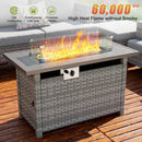 44" Fire Pit Table with Wind Guard for Outdoor, Auto-Ignition Propane Gas Firepits Rattan Rectangular Table for Outside Patio 60,000 BTU, Gray by GreenHaven Gardens