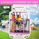 LAMERGE 55" 7-in-1 Round Trampoline for Kids Boys & Girls Ages 1-8, Indoor & Outdoor Trampoline for Fun, Adjustable Height Handrail ＆ Enclosed Safety Net ＆ Durable Designs for Toddlers Children by TinyTreasures Baby Boutique