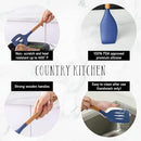 Country Kitchen Non Stick Silicone Utensil Set with Rounded Wood Handles for Cooking and Baking, 8 Piece Set, Navy by CozyNest Decor