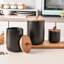 Black Ceramic Canister Set with Bamboo Lids, 3-Piece Airtight Food Storage Jars for Kitchen - Flour, Sugar, Coffee, Tea, Spice - Small, Medium, Large Sizes by CozyNest Decor