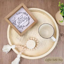 Round Wood Serving Tray with Beads, Yellow Washed Wooden Decorative Tray for Entertaining, Decoration, and Gifting by CozyNest Decor