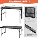 Camping Table with Mesh Desktop, Lightweight & Portable Folding Grill Table, Height Adjustable Metal Outdoor Table for Camp, Cooking, BBQ, RV, Picnic-4 FT Black by GreenHaven Gardens