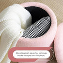 YFO Round Ottoman with Removable Lid Upholstered, Multifunctional Vanity Chairs for Makeup, Soft Footrest Stool Ottoman Foot Stool for Living Room, Bedroom, Boucle, Pink by CozyNest Decor