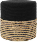 REDEARTH · Cylindrical Pouf Ottoman - Braided Pouffe Accent Sitting Round Footrest for Living Room, Bedroom, Nursery, kidsroom, Patio ; 70% Cotton 30% Jute, Set of 2 (14.5x14.5x16; Black Natural) by CozyNest Decor
