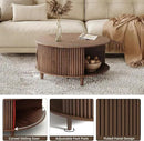 Round Coffee Table with Storage,Fluted Center Table with Sliding Cabinet Door for Living Room,Home Small Space,31.5" Small Center Table,Walnut by CozyNest Decor