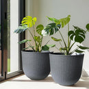 WORTH Garden Round Large Planter Pot Set of 2-17.5" Dia x 15.5" H - Durable Plastic Grey Plant Tree Pots with Vertical Stripe Textured Finish, Drainage Hole for Indoor, Outdoor, Front Porch, Patio by GreenHaven Gardens