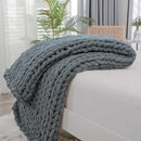 Bigacogo Chunky Knit Throw Blanket for Couch, 40x60 inches, 100% Hand Knitted with Thick Jumbo Chenille Yarn, Cozy Soft Large Rope Knot Cable Crochet Blankets for Sofa Bed Living Room, Iron Gray by CozyNest Decor