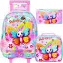 gxtvo Girls Rolling Backpack, Cute Butterfly Roller Wheels Kids Bookbag - Wheeled Elementary School Bag - 3PCS Butterfly by TinyTreasures Baby Boutique