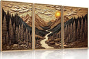 HPINUB Abstract Landscape Mountain Canvas Wall Art Set, Vibrant Sun Forest Pine Tree Wall Decor, Wilderness Nature River Artwork Rustic Scenery Art Print for Living Room,Bedroom,Office-16 x24 x3 by CozyNest Decor